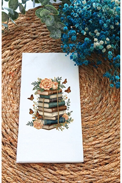 Bymarydesing Vintage Kitaplar | Doğum Günü, Davet Napkin 12li Desenli Peçete