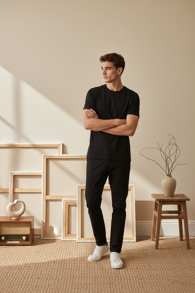 Wonraces Bărbați Regular Fit guler rotund Bumbac basic tricou