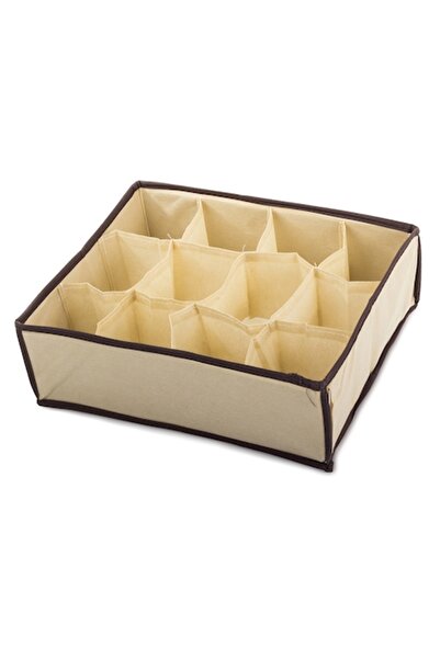 WTO Foldable Drawer Organizer, 12 Compartments, Beige, 30 x 25 x 10 cm