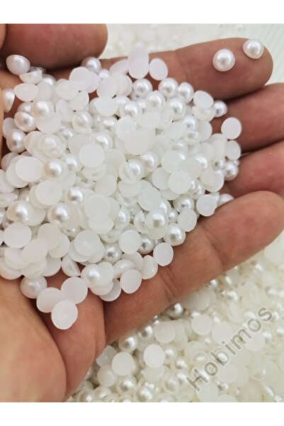 Hobimos 100 Adet 6 mm Beyaz Renkli Plastik Yarım İnci Boncuk - Deliksiz Süs ve Aksesuar Boncuğu