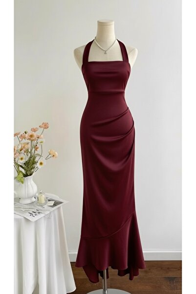 Dressco Melissa - Boyundan Bağlamalı Balık Form Volanlı Maxi Elbise