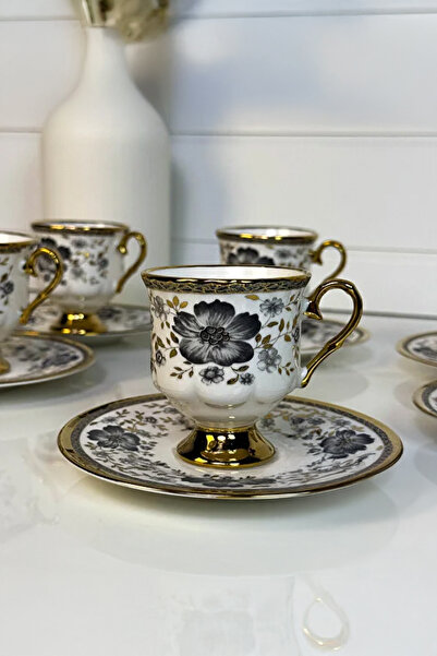 Home Gracella Gold Gilded Footed Turkish Coffee Cup 90 Cc-Grey