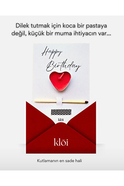 The Klōi Happy Birthday Dilek Mumu Kartı - Kalp mini mumlu doğum günü kartı (...
