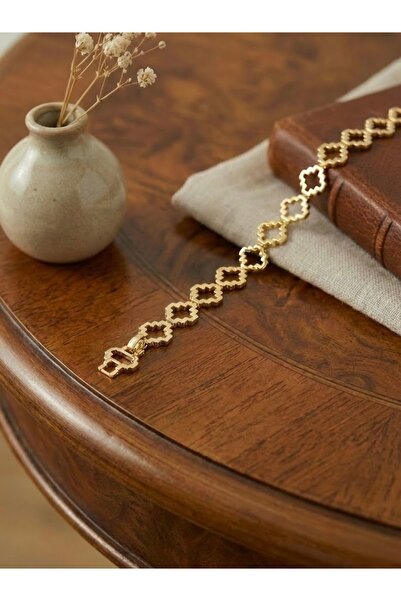 Mengüer 14 Ayar Altın Kaplama Özel Motifli Gold Zincir Bileklik (17+2 cm)