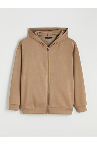 LC Waikiki Brown Hooded Soft Touch Women's Zippered Sweatshirt