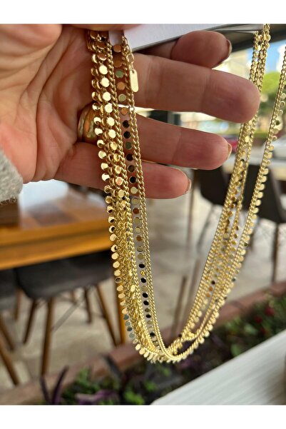 shesra Ezme Pullu 14K Renk Kaplama Çelik Kolye