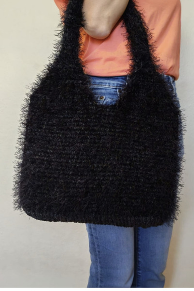 MSM El Yapımı Tüylü Örgü Omuz Çantası – Kadın Şık Günlük Çanta