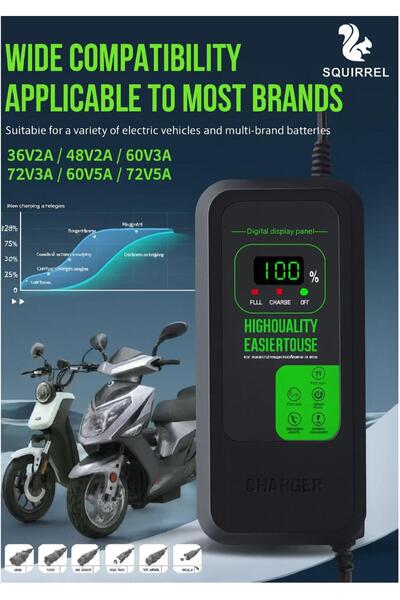 Squirrel شاحن بطاريه ليثيوم دراجه كهربائيه. سكوتر . دريفت .72V5A الكتروني عالي السرعه