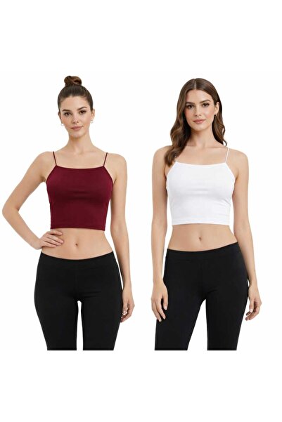 MODARENGİN 2-Piece Thin Strap Basic Crop Tank Top (Bustier) - Casual Stylish ...