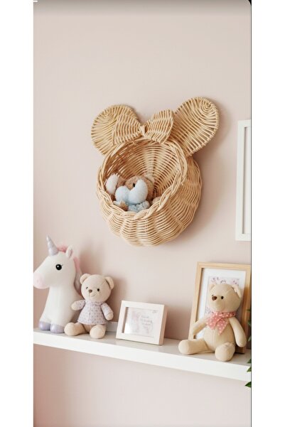 Ebruli Rattan Bambu Bebek Odası Mickey Mouse Duvar Sepeti (22x22 cm çapında k...