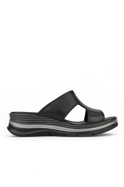 Ziya , Women's Genuine Leather Wedge Slippers 1611020Z2565 Black
