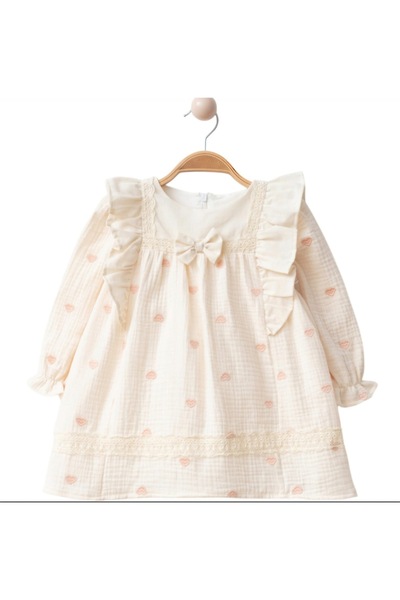 AGE KALPLİ MÜSLİN ELBİSE KIZ BEBEK GİYİM