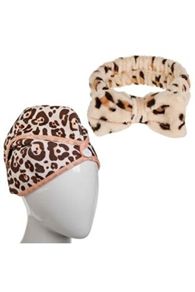 Tessari Hair Wrap & Leopard Pattern Headband Set - 2 pcs