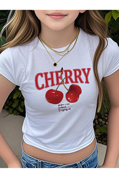 macklin Γυναικείο μπλουζάκι Cherry με τύπωμα με λαιμόκοψη Baby Tee Crop
