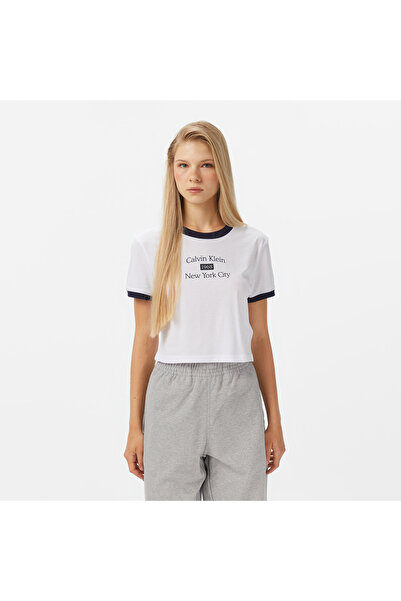 Calvin Klein Drapey Jersey Crop Kadın Beyaz T-Shirt