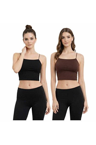 MODARENGİN 2-Piece Thin Strap Basic Crop Tank Top (Bustier) - Casual Stylish ...