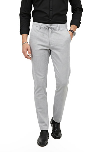 DeepSEA Men's Gray Stretch Fabric Slim Fit Stylish Fabric Trousers with Elast...