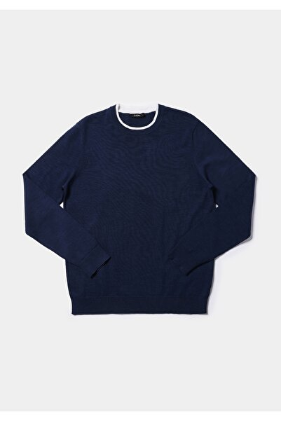 Colin's Regular Fit Round Neck Jacquard Men's Navy Blue Sweater