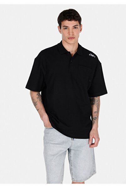 Colin's Oversize Fit Polo Neck Plain Men's Black Short Sleeve T-Shirt