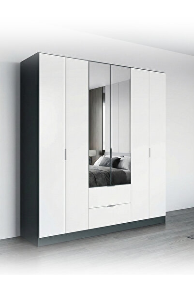 Haliller Mobilya Modern Aynalı Kapaklı Çekmeceli Elbise Dolabı
