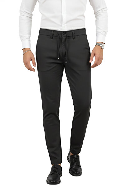 DeepSEA Men's Smoked Stretch Fabric Slim Fit Stylish Fabric Trousers with Ela...