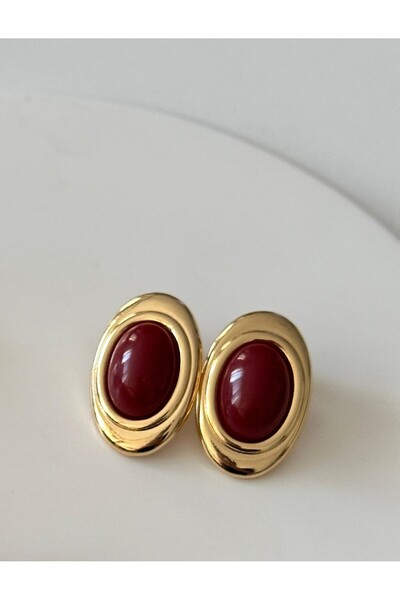 SCS ACCESSORİES 14K Çelik Üzeri Altın Kaplama Elips Mango Küpe