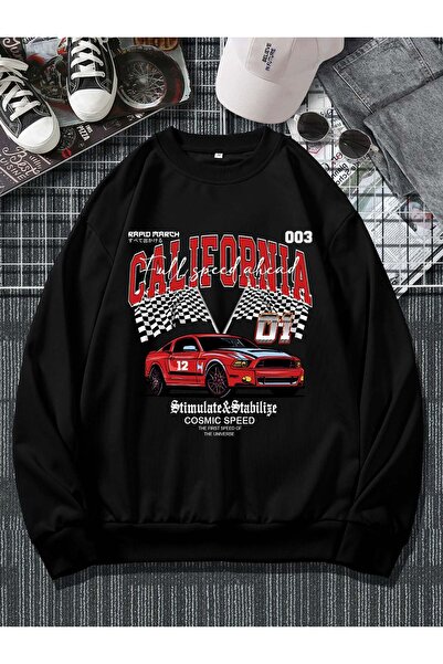 Kids Мъжка зимна блуза California Car Print, черна