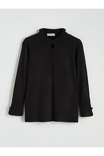 LC Waikiki سترة تريكو نسائية من LCW Grace Ruffled ياقة مرتفعة متوسطة الطول