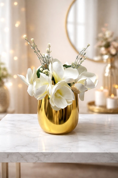 essacraft GOLD CEVİZ VAZO MANOLYA ÇİÇEĞİ