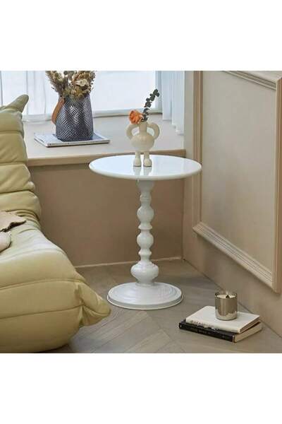 Tiokkss طاولة معدنية دائرية عتيقة بلون عاجي أبيض مناسبة لغرفة المعيشة أو غرفة...