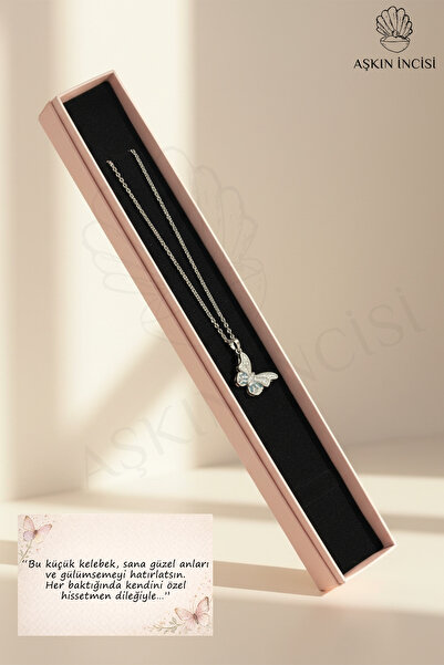Aşkın İncisi Sevgiliye Hediye Özel Kutulu Notlu Çelik Kolye Kelebek Model Ann...