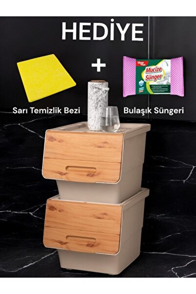 Technow Motek 12 Litre Bambu Desen Tekerlekli Tekli Organizer 2 Adet