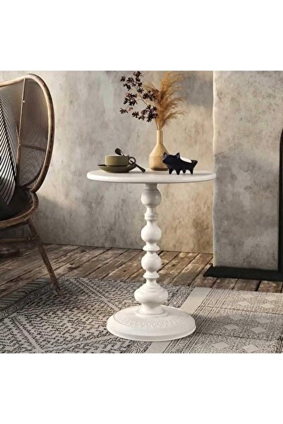 Mtanvxay طاولة معدنية دائرية عتيقة بلون أبيض عاجي، قطعة ديكور مثالية لغرفة ال...