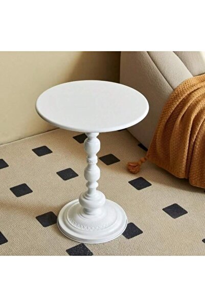 Mtanvxay طاولة جانبية دائرية بلون أبيض عاجي مقاس 15.7 بوصة، مصنوعة من المعدن ...