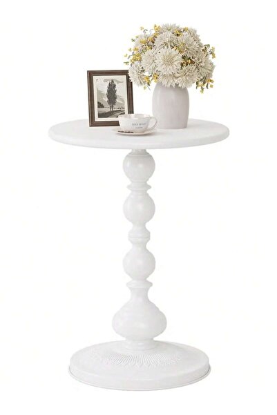 Mtanvxay طاولة جانبية دائرية بلون أبيض عاجي، سطح معدني عتيق مقاس 15.7 بوصة، م...