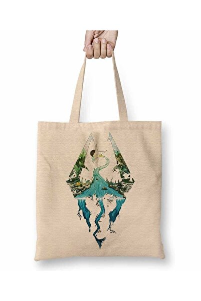 Toyaso Skyrim Λευκή υφασμάτινη τσάντα με μακριά λαβή Τσάντα αγορών Τσάντα παρ...