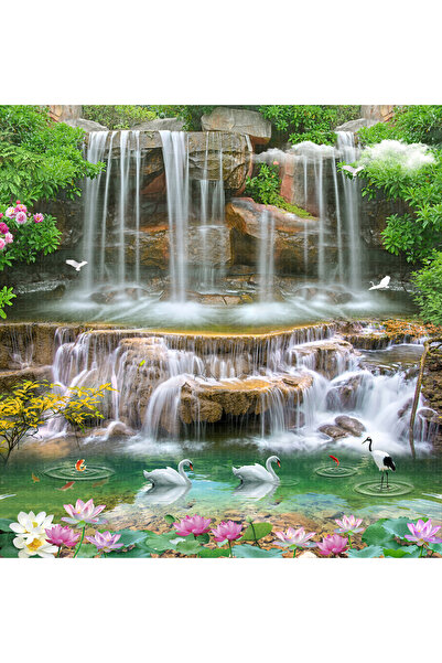 Arterior Wallpaper Şelale ve nilüfer çiçekleri poster duvar kağıdı