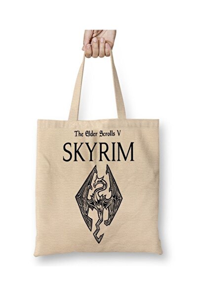 Toyaso Skyrim Dragon White Tote Bag Τσάντα αγορών με μακριά λαβή Τσάντα παραλίας