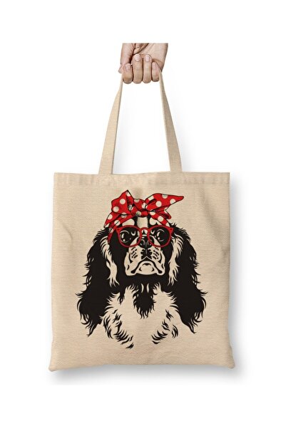 Toyaso حقيبة تسوق من القماش الأبيض من كافالير كينغ تشارلز سبانيل، حقيبة تسوق ...