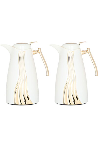 AZOZ MERCHLY طقم ترمس، سعة لتر واحد، بنقشة ذهبية، قطعتان