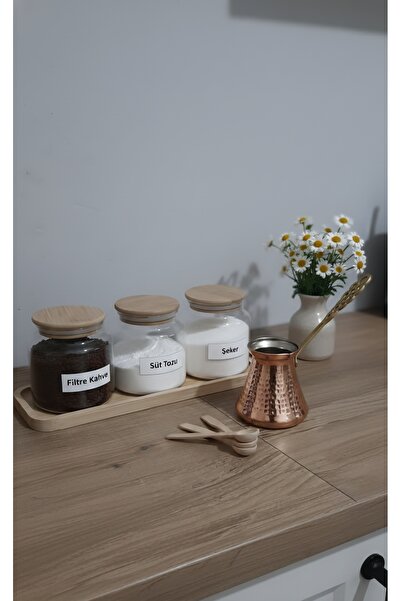 ÖZ HOME Stantlı 3'lü Vakumlu Bambu Kapaklı Cam Kahve Düzenleme /Saklama Kavan...