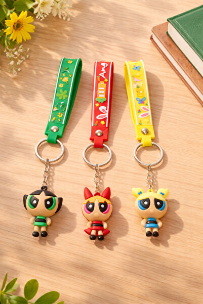 AXSENTRA Silikon 3'lü Powerpuff Girls Karakter Anahtarlık ve Çanta Süsü (Butt...