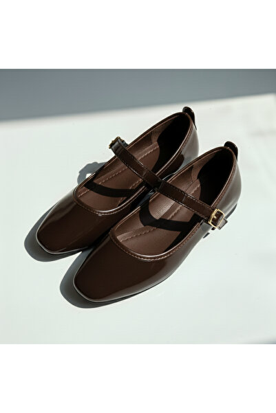 TopukTrend Kadın Babet Rugan Deri Mary Jane Babet – Gold Aksesuar, Rahat Kaym...