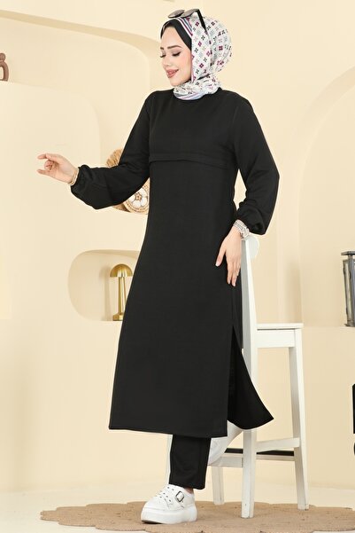 ModaMerve Manşeti Lastikli İki İplik Takım 1914SBL832-MS Siyah