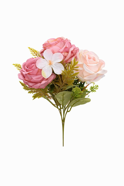 OEM Artificial bouquet of 5 cream roses and camellias with delicate pink, dec...