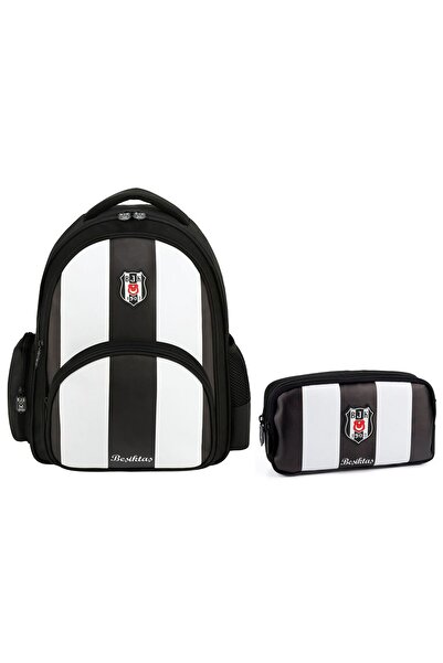 Beşiktaş Licensed Black and White School Backpack and Pencil Case Set - Setme...