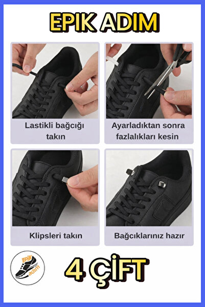 EPİK ADIM Elastic Shoelaces with Metal Clips – Smart Laces, No Tie, White - B...