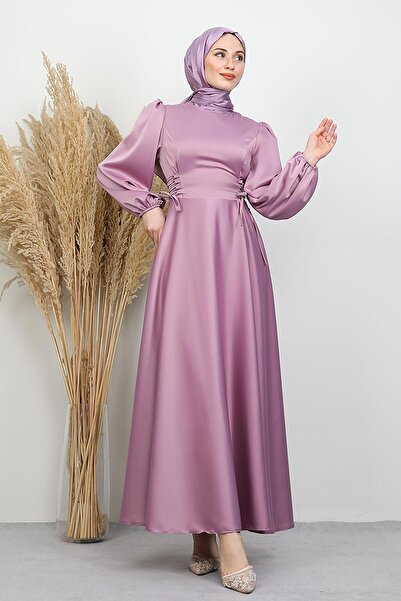 GİYZAMİLA Rochie evazată cu șireturi laterale Liliac deschis