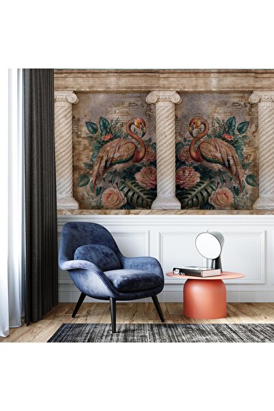 Arterior Wallpaper Eskitme duvarda sütunlar içinde flamingolar poster duvar k...