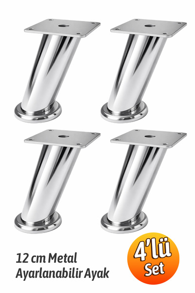 Badem10 (AYARLANABİLİR) 4 ADET Dereceli (12 CM) Krom Metal Baza TV Ünitesi Ko...